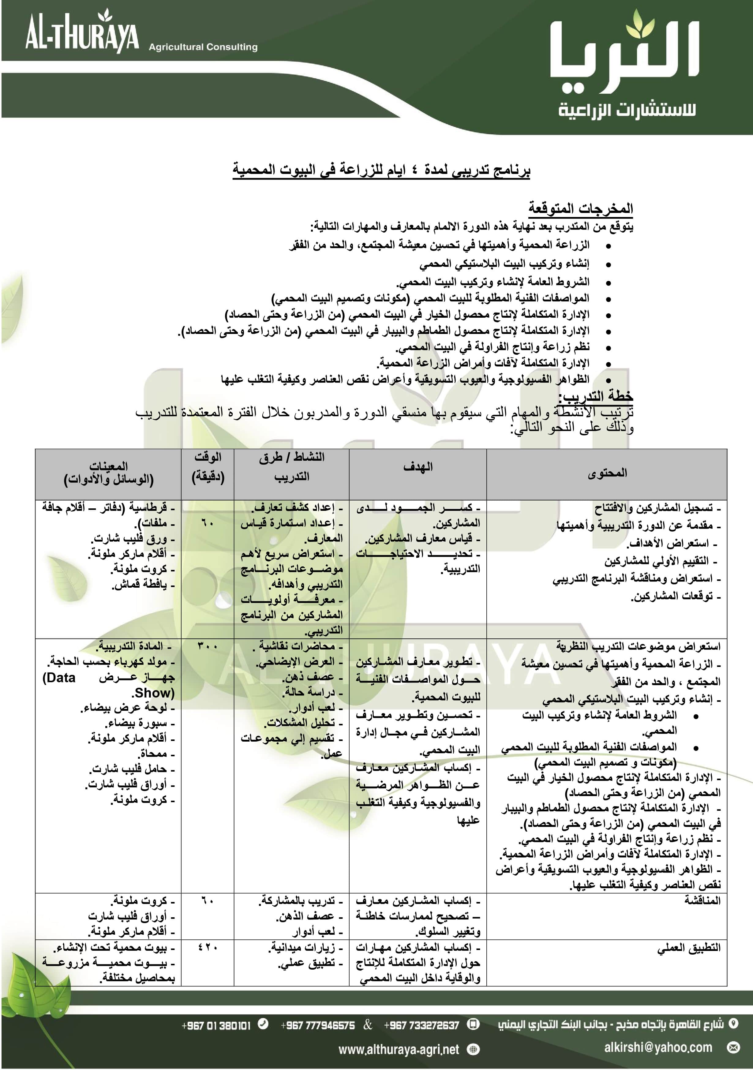  الزراعة المحمية برنامج تدريب 